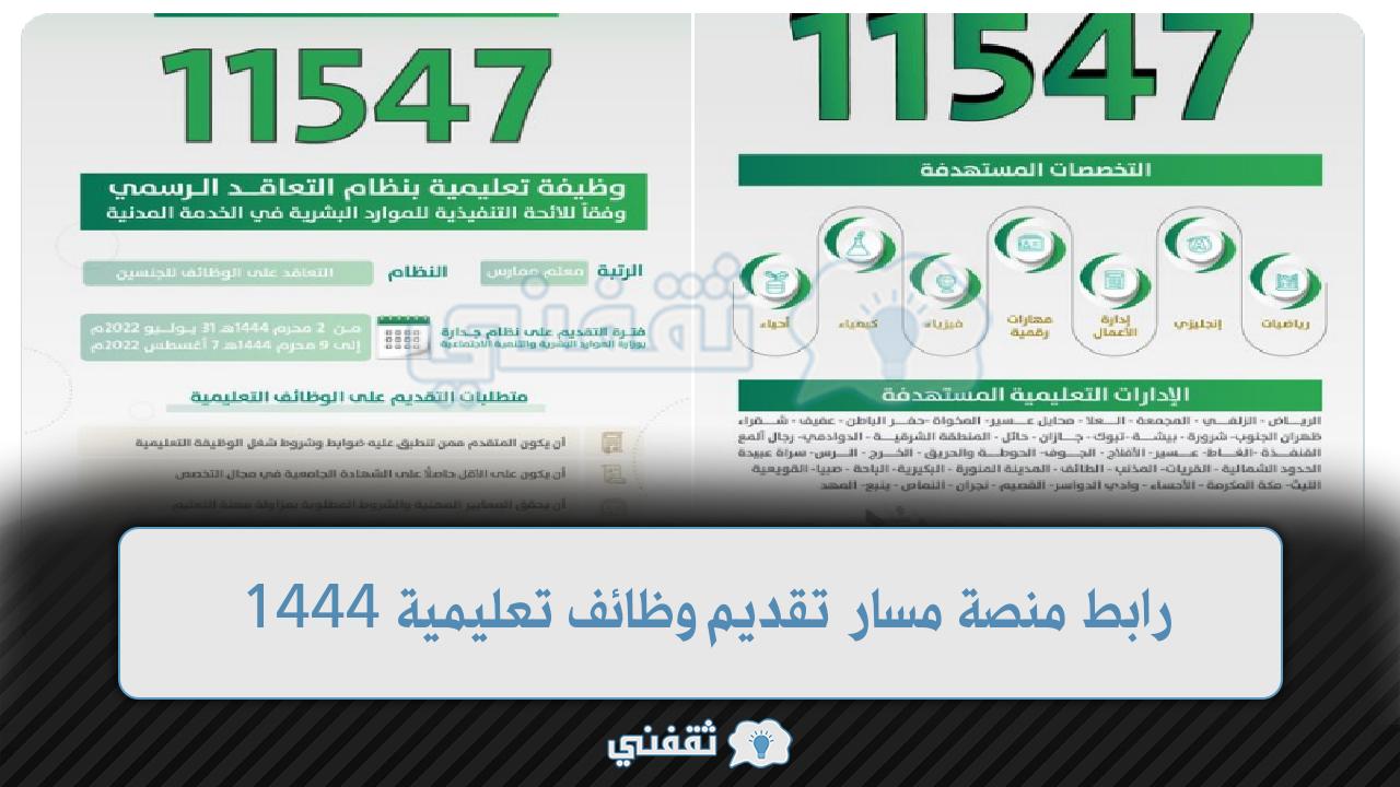 منصة مسار للتقديم على الوظائف التعليمية 1444 عبر موقع جدارة هنا التخصصات والشروط